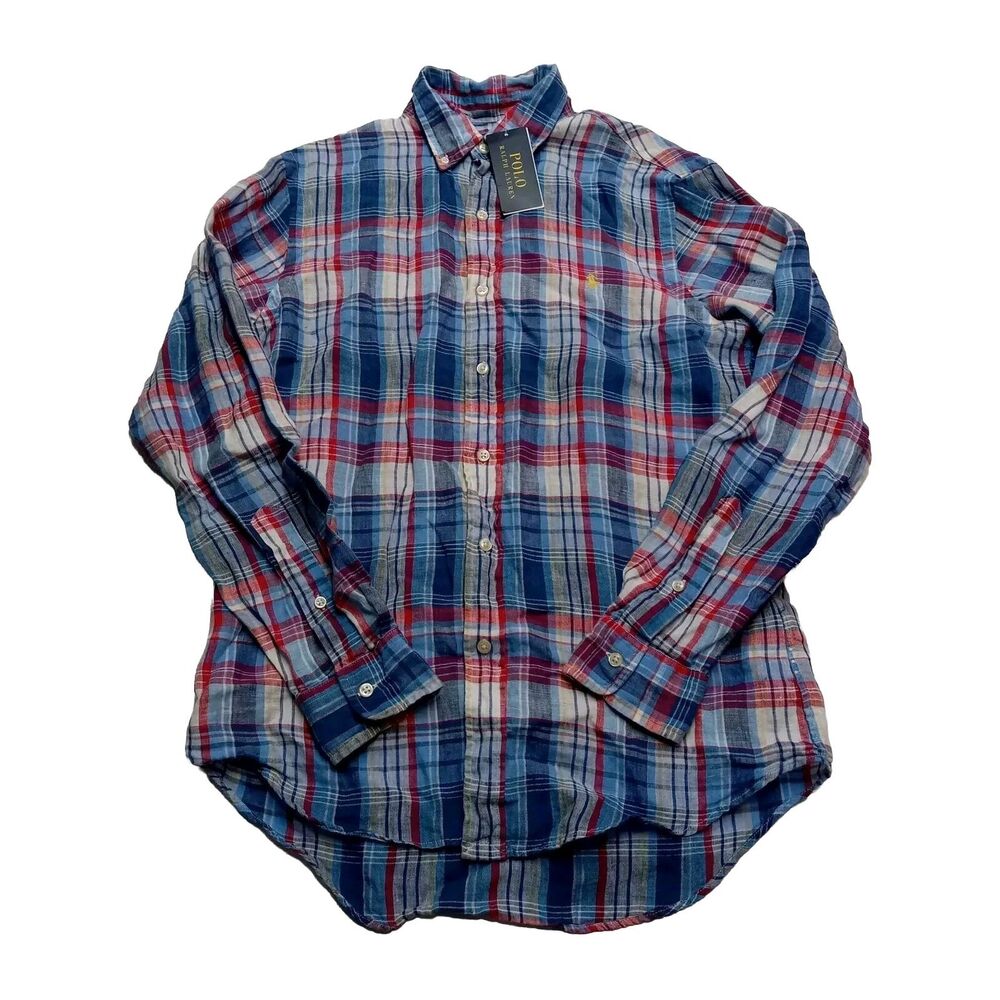 Polo Ralph Lauren Shirt Men's‎ S Small Custom Fit Linen Multicolor Plaid